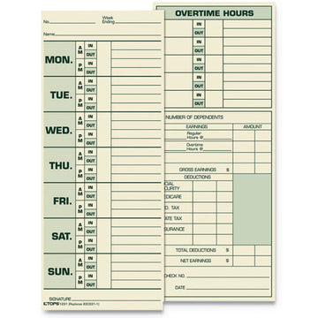 TOPS™ Time Clock Cards, Replacement For 331-10, Two Sides, 3.5 X 8.5, 500-box freeshipping - TVN Wholesale